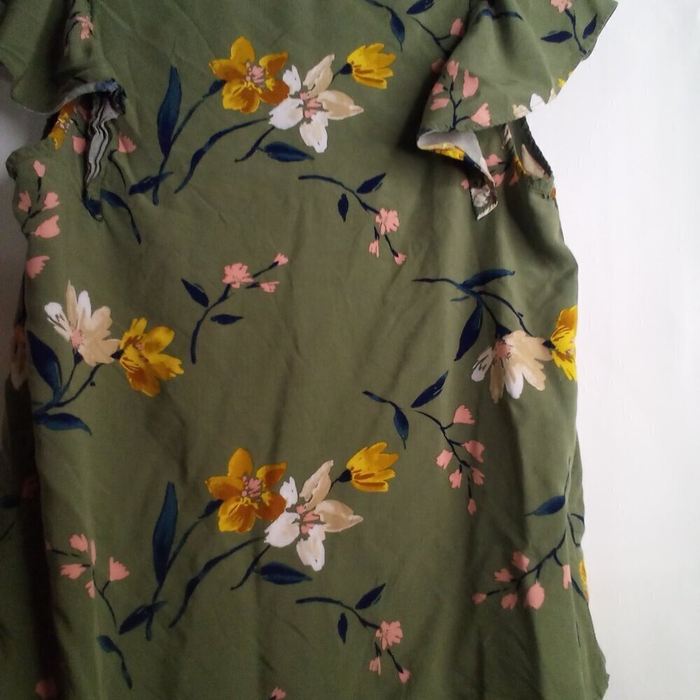 Old Navy Shirt Blouse Women S Short Sleeve Tropical Floral Green - Picture 14 of 14